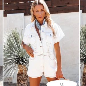 Halston Cotton Pocketed Denim Romper